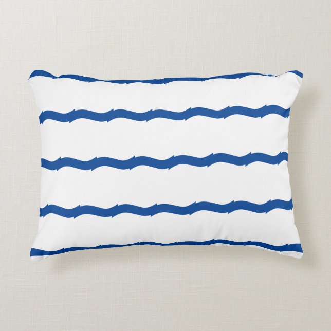 Blue white waves nautical pattern accent pillow (Front)