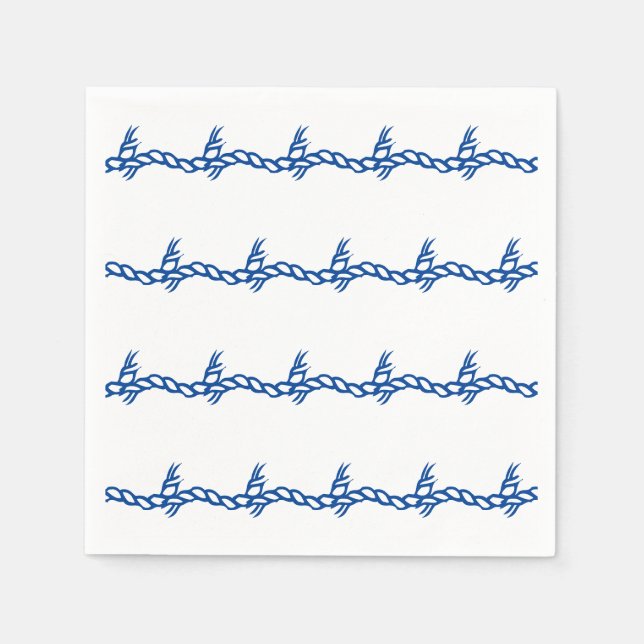 Blue white waves nautical rope party paper napkins (Front)