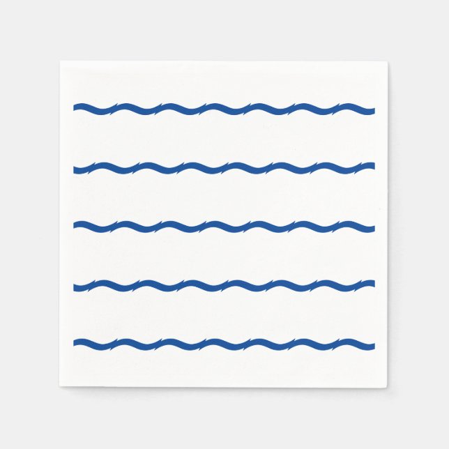 Blue white waves party paper napkin (Front)