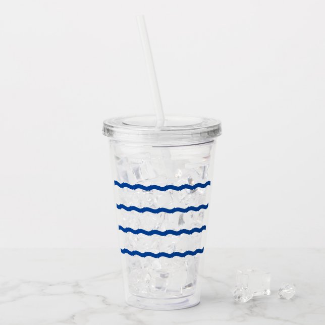 Blue white waves stripes nautical pattern clear acrylic tumbler (Front Ice)