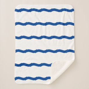 Blue white waves stripes nautical pattern sherpa blanket