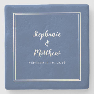 Blue White Wedding Bride & Groom Elegant Simple Stone Coaster