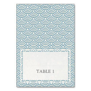 Blue + White Wedding Wave Pattern Place Name Card