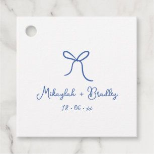Blue & White Whimsical Bow Personalized Wedding Favour Tags