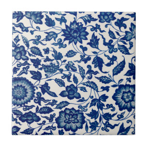 Blue White Wildflower French Country Chinoiserie Tile