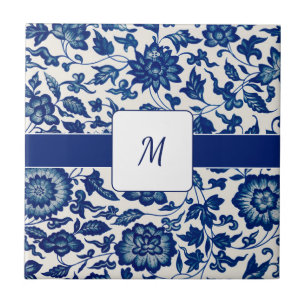 Blue White Wildflower French Country Custom Name Tile