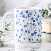 Blue White Wildflower Meadow Botanical Floral Art