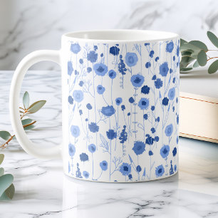 Blue White Wildflower Meadow Botanical Floral Art Coffee Mug