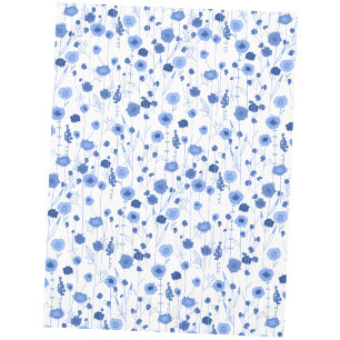 Blue White Wildflower Meadow Botanical Floral Art Tablecloth