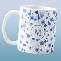 Blue White Wildflower Meadow Botanical Monogram
