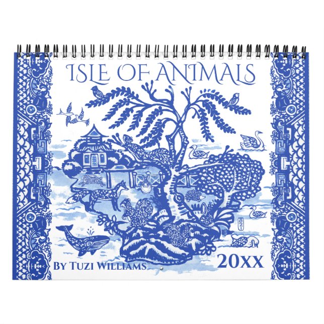 Blue White Willow Animal Nature Whimsical Design Calendar (Cover)