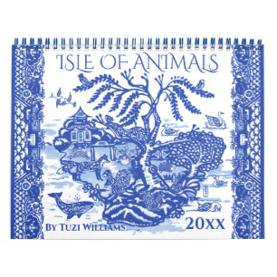 Blue White Willow Animal Nature Whimsical Design Calendar