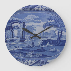 Blue & White Willow-Esque Plate w/English Scenes Large Clock