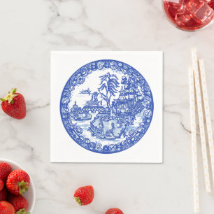 Blue White Willow Rabbit Classic Whimsical Napkins