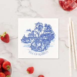 Blue White Willow Rabbit Island Whimsical Classic Napkin