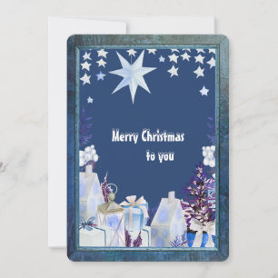 blue white winter holiday greeting card