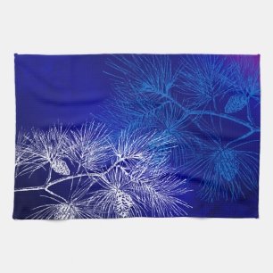 Blue White Winter Holiday Pine Kitchen Towel