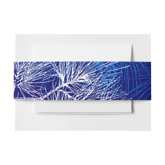 Blue White Winter Holiday Pine Pattern Bands Invitation Belly Band (Front Example)