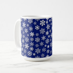 BLUE & WHITE WINTER HOLIDAY SNOWFLAKES COFFEE MUG