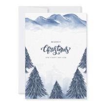 Blue White Winter Landscape Christmas Greeting