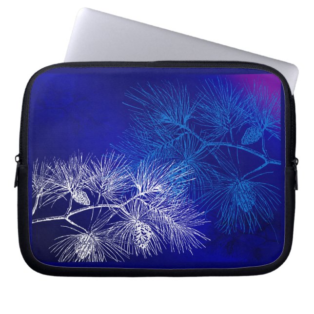 Blue White Winter Pine Pattern Laptop Sleeve (Front)