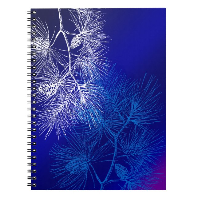 Blue White Winter Pine Pattern Notebook (Front)