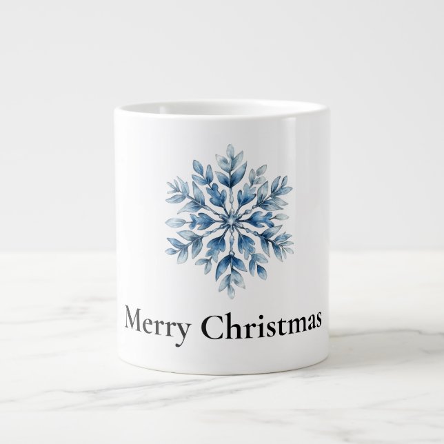 Blue White Winter Snowflake Christmas Large Coffee Mug (Front)