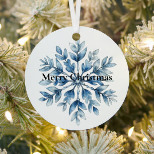 Blue White Winter Snowflake Christmas Metal Ornament