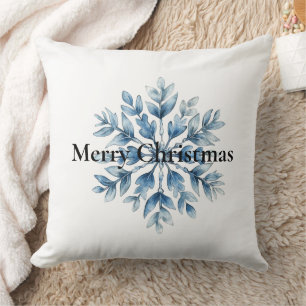 Blue White Winter Snowflake Christmas Throw Pillow