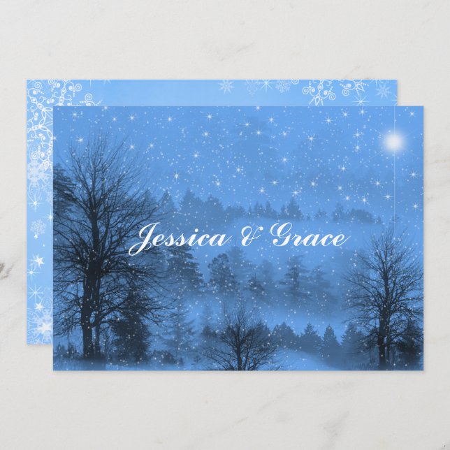 Blue White Winter  Wedding Invitation (Front/Back)