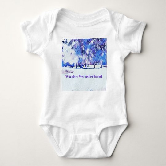Blue White Winter Wonderland Artistic Landscape Baby Bodysuit