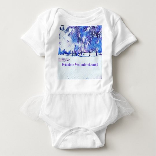 Blue White Winter Wonderland Artistic Landscape Baby Bodysuit