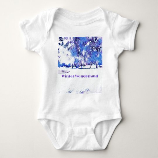 Blue White Winter Wonderland Artistic Landscape Baby Bodysuit