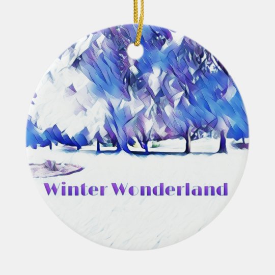 Blue White Winter Wonderland Artistic Landscape Ceramic Ornament