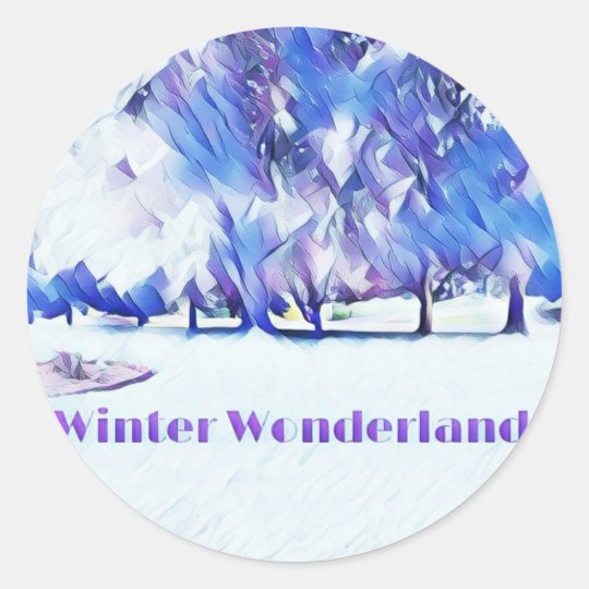 Blue White Winter Wonderland Artistic Landscape Classic Round Sticker