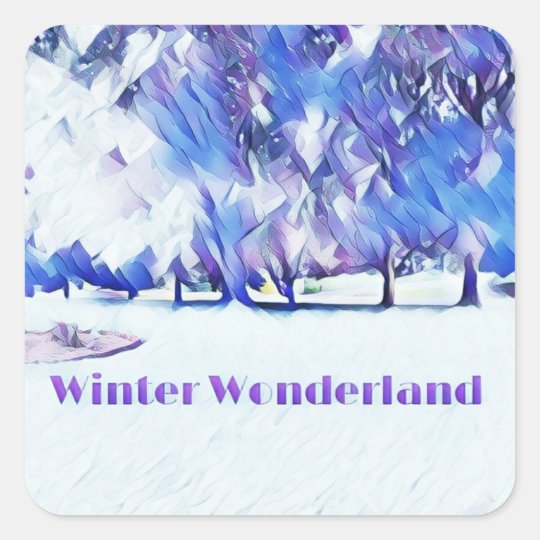 Blue White Winter Wonderland Artistic Landscape Square Sticker