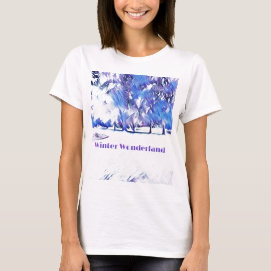Blue White Winter Wonderland Artistic Landscape T-Shirt