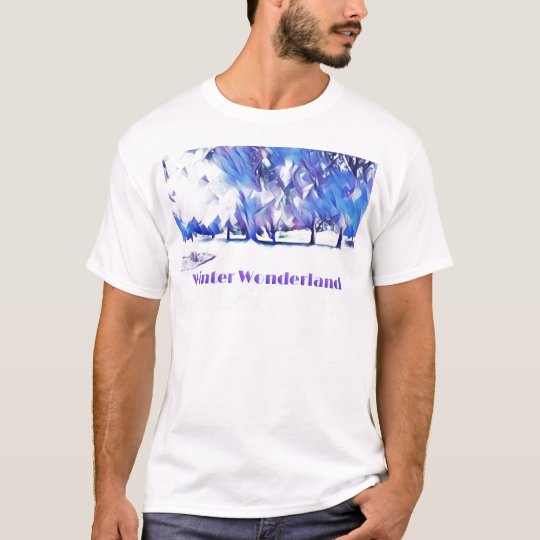 Blue White Winter Wonderland Artistic Landscape T-Shirt