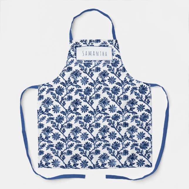 Blue White Womens Apron (Front)