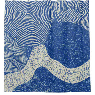 Blue White Woodcut Wave Abstract Pattern