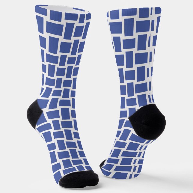 Blue White Woven Blocks Pattern Socks (Angled)
