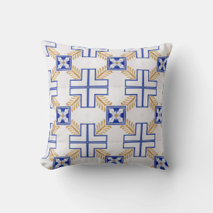 Blue White Yellow Azulejo Portuguese Tiles Pattern Throw Pillow