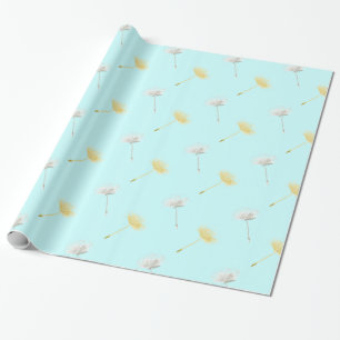 Blue White Yellow Dandelion Flowers Birthday Wrapping Paper