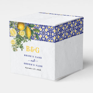 Blue White Yellow Mediterranean Tile Lemon Wedding Favor Box
