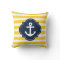 Blue White & Yellow Nautical Anchor Striped Pillow