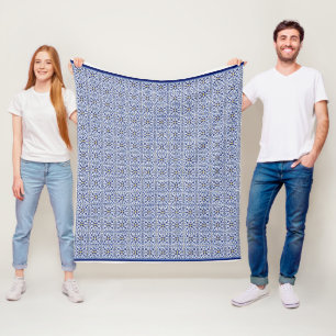 Blue white yellow pattern Mediterranean style Fleece Blanket