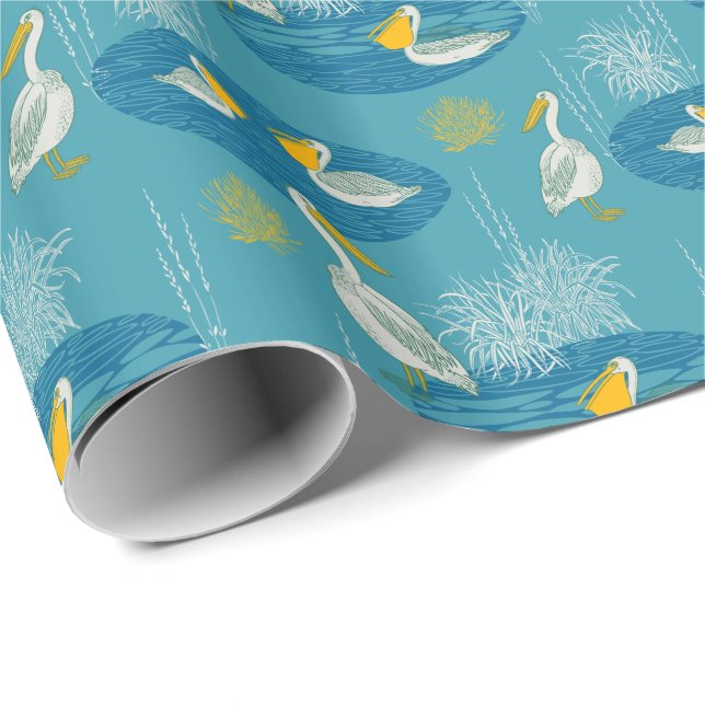 Blue White & Yellow Tones Cute Birds Pattern Wrapping Paper (Roll Corner)