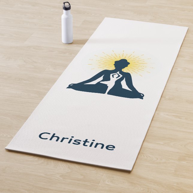 Blue-White Yoga Pose and Custom Name Yoga Mat (In Situ)