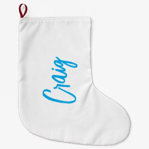 Blue White Your Name Calligraphy Unique Minimalist Large Christmas Stocking