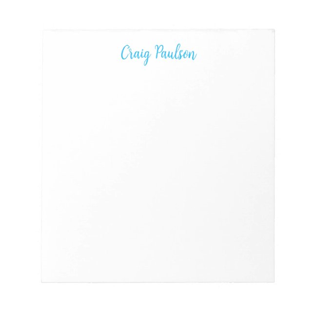 Blue White Your Name Calligraphy Unique Minimalist Notepad (Front)